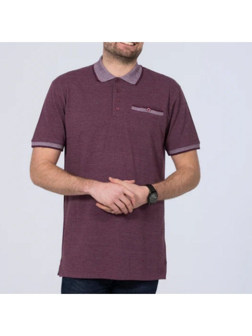 Inksoul Polo Shirt Slim Fit Pique Jacquard Plum Marl Burgundy Short Sleeve Large